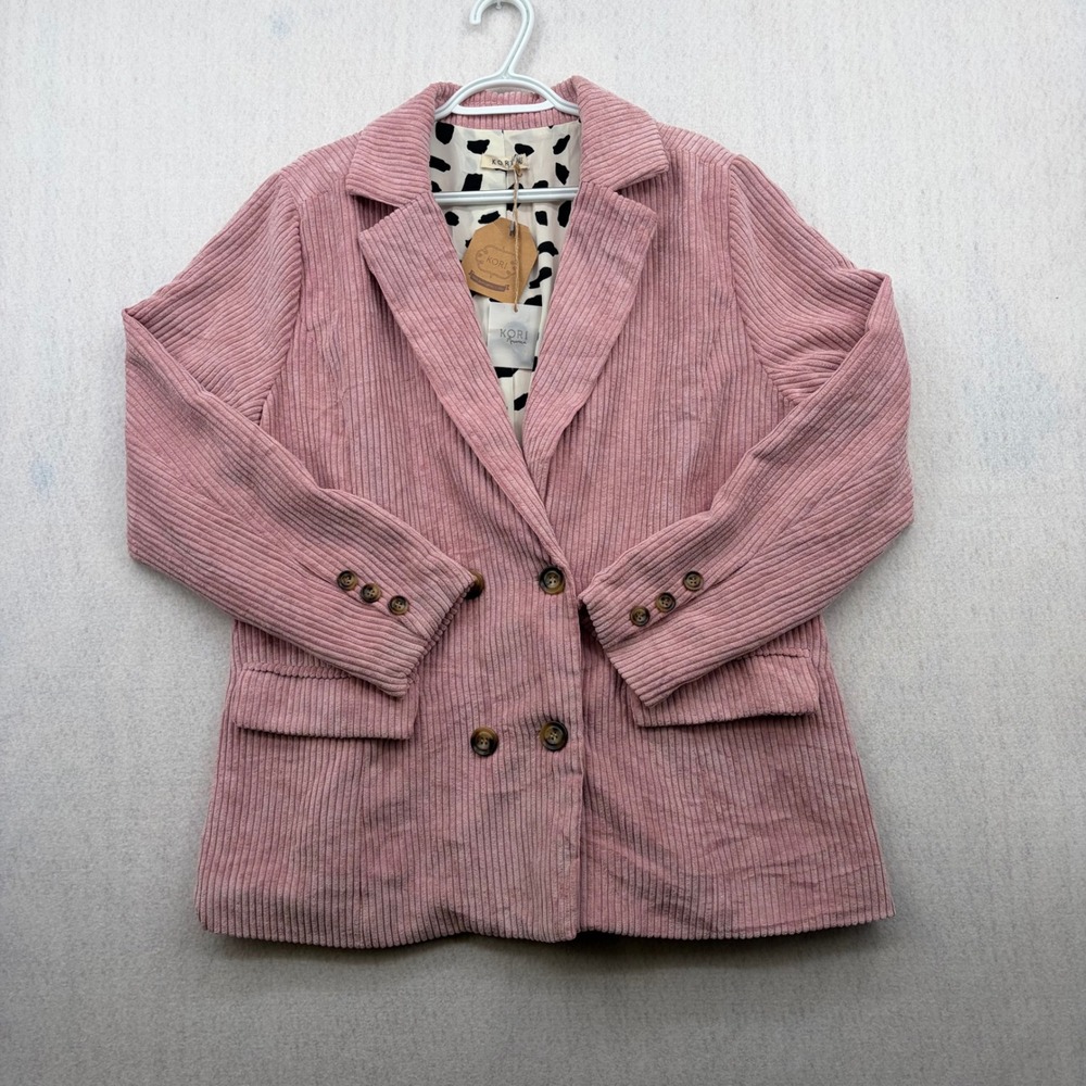 Kori America Pink Corduroy Double Breasted Blazer Dalmatian Lining PC6184 XL
